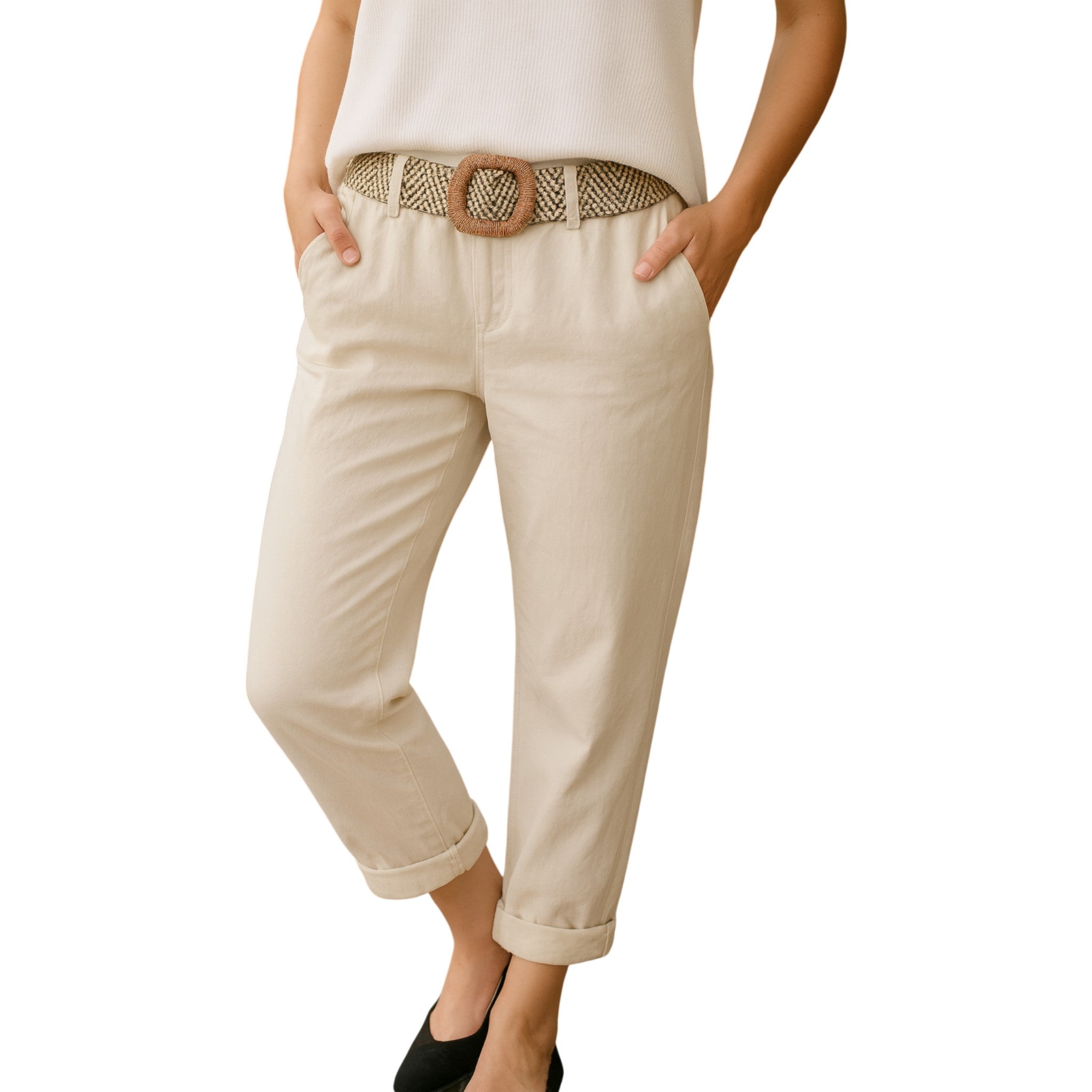 Ladies Italian Cropped Chino Trousers with Belt